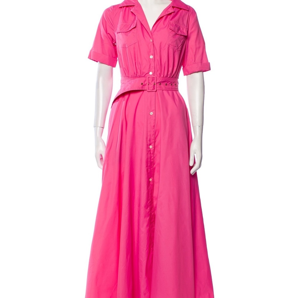 STAUD Pink Buttoned Maxi Sundress with Notched Collar
